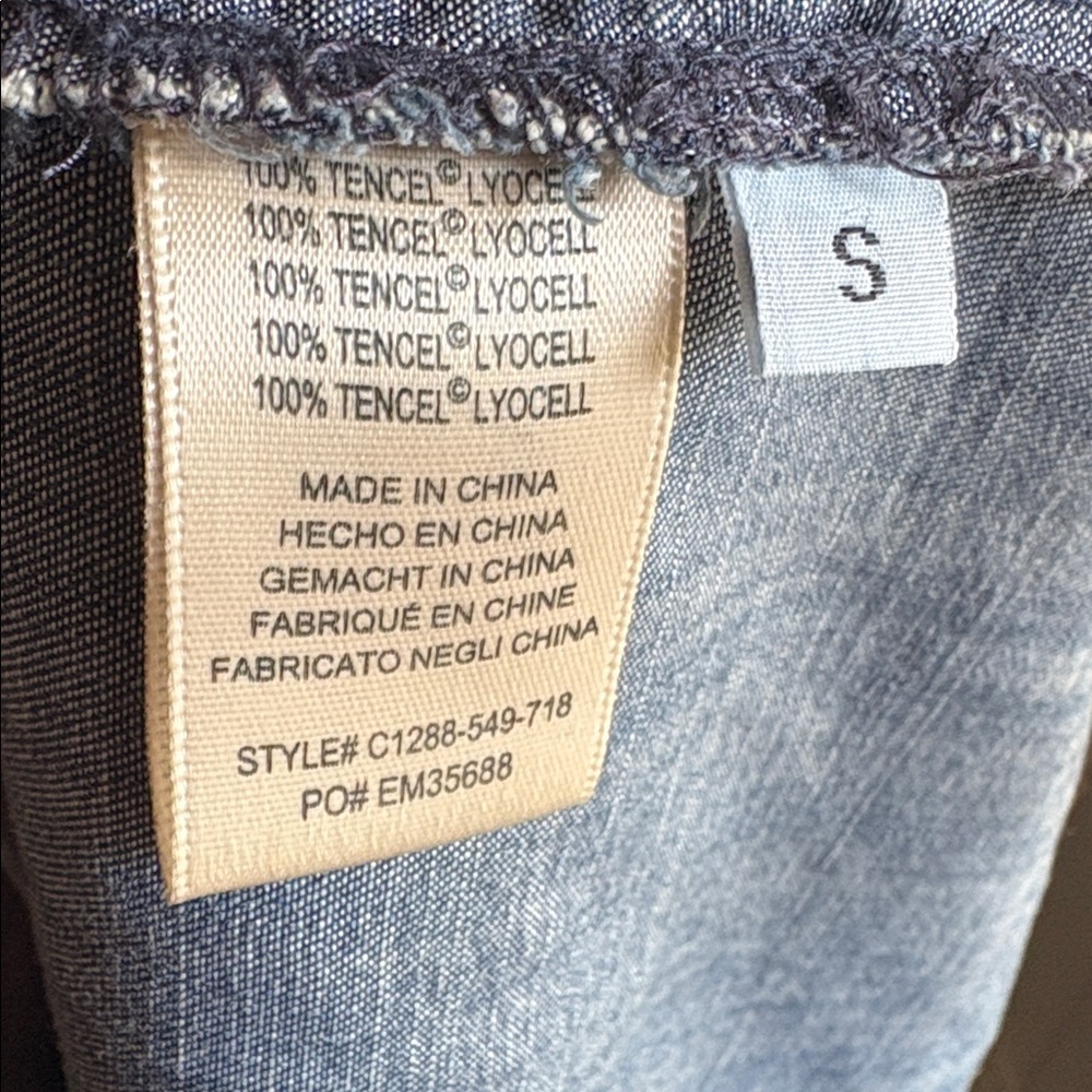 cloth & stone small Denim look collared shirt dress button down frayed pockets - Picture 10 of 15